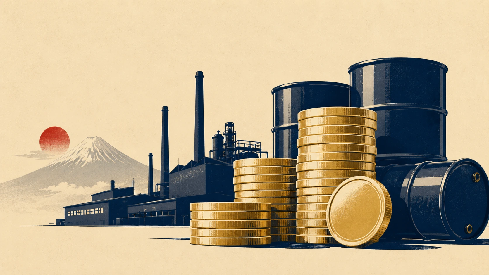 Conceptual editorial illustration of a discounted price tag against an industrial backdrop, representing deep-value investing